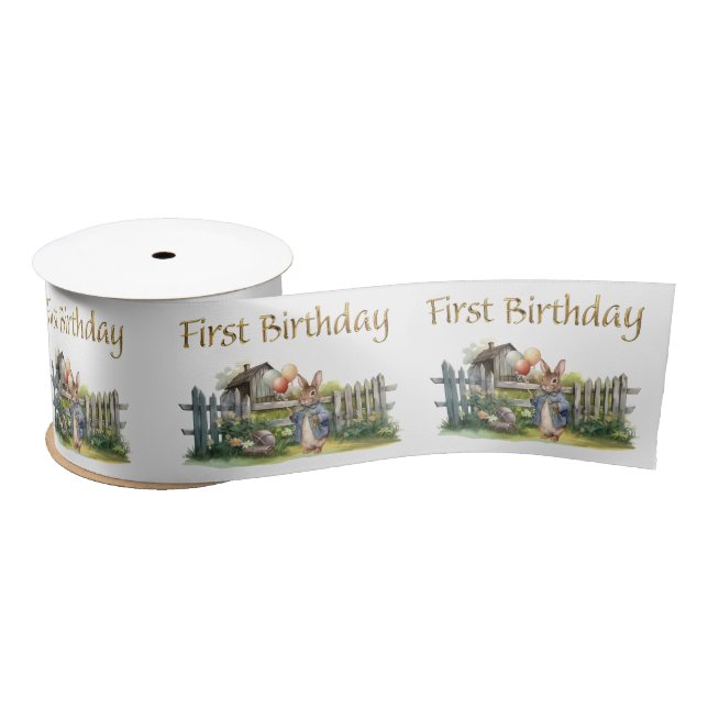 Peter the rabbit balloons First Birthday Satin Ribbon (Spool)