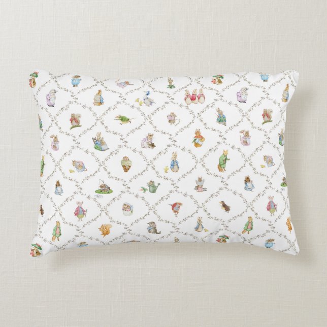 Peter the Rabbit Beatrix Trellis Floral Kids Accent Pillow (Front)
