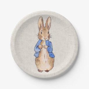 Peter the Rabbit Beige Linen Background Paper Plate