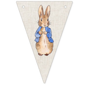 Peter the Rabbit beige linen textured background Bunting Flags