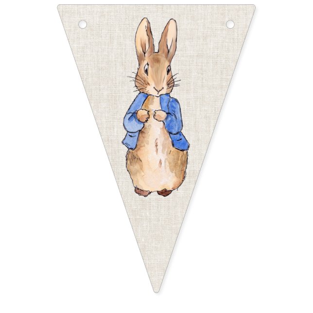 Peter the Rabbit beige linen textured background Bunting Flags (First Flag)