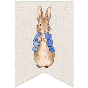Peter the Rabbit beige linen textured background Bunting Flags