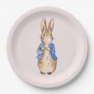 Peter the Rabbit Blowing a Pink Bubble gum     Paper Plate