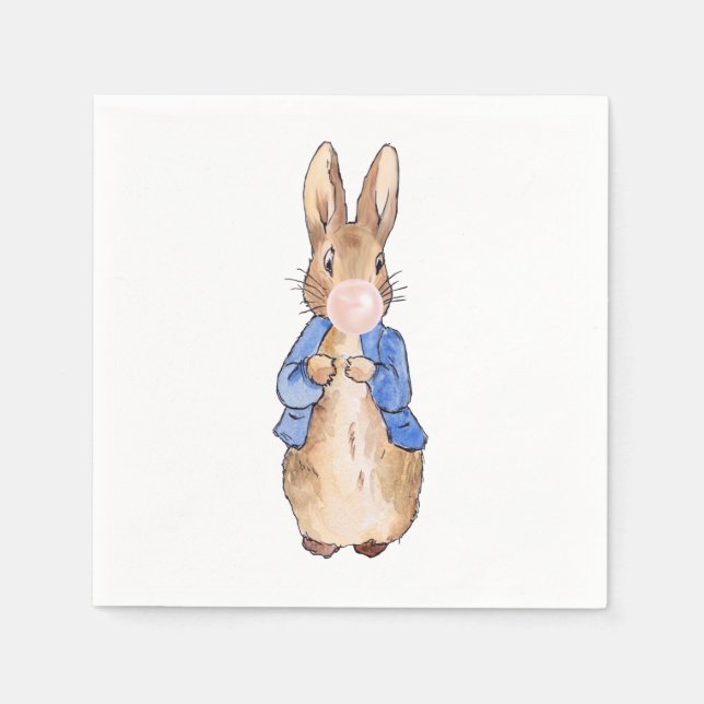 Peter the Rabbit Blowing a White Bubble gum  Napkin (Front)