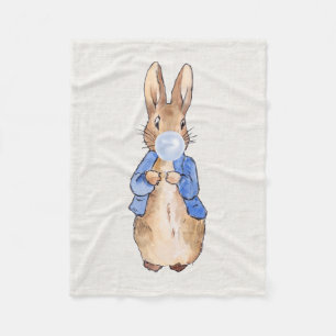 Peter the Rabbit Blowing Blue Bubble gum Fleece Blanket
