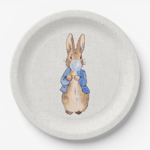 Peter the Rabbit Blowing Blue Bubble gum  Paper Plate