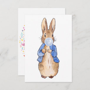Peter the Rabbit Blowing Blue Bubble gum Thank You Card