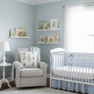 Peter the Rabbit Blue Gingham Birth Stats Throw Pillow