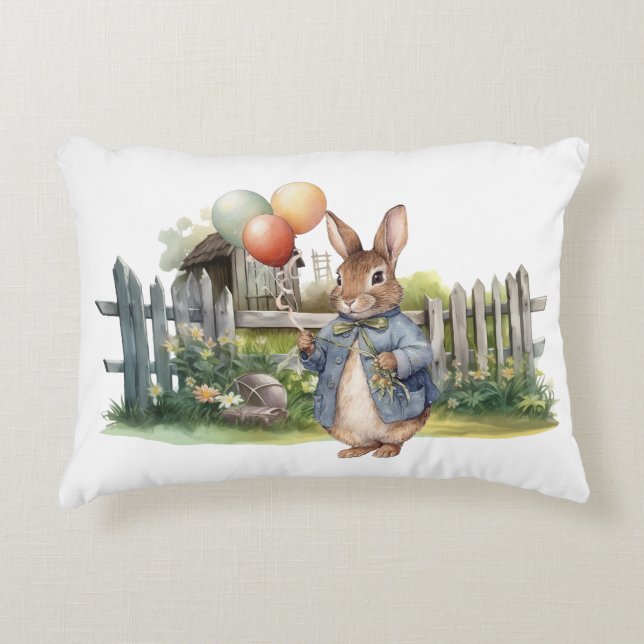 Peter the rabbit blue jacket with balloons accent pillow (Front)
