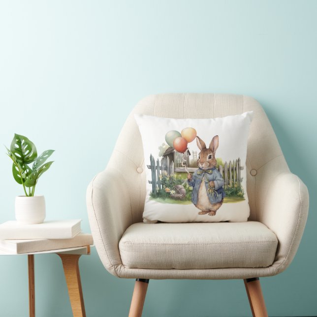 Peter the rabbit blue jacket with balloons throw pillow (Chair)