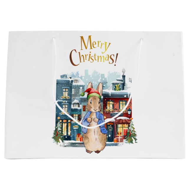 Peter the Rabbit Christmas Shopping Large Gift Bag (Front)