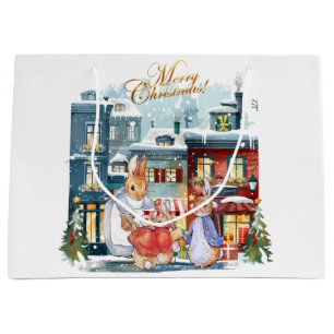 Peter the rabbit Christmas shopping Large Gift Bag