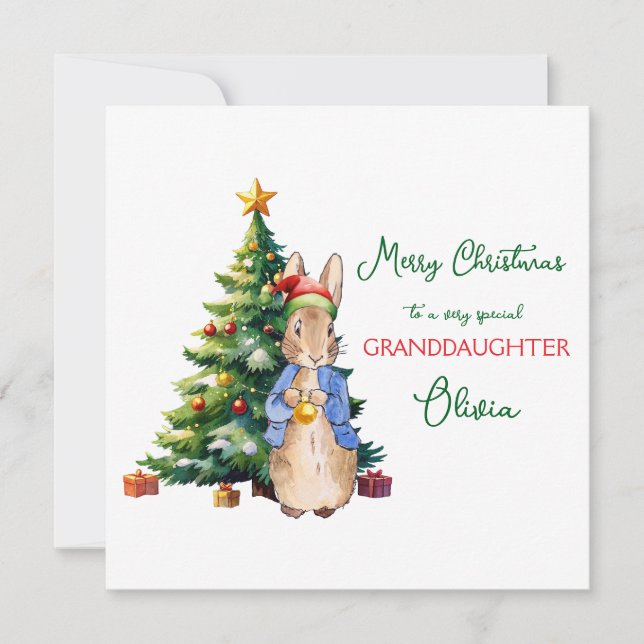 Peter the Rabbit Christmas tree Holiday Card (Front)