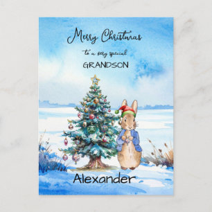 Peter the Rabbit Christmas tree Holiday Postcard