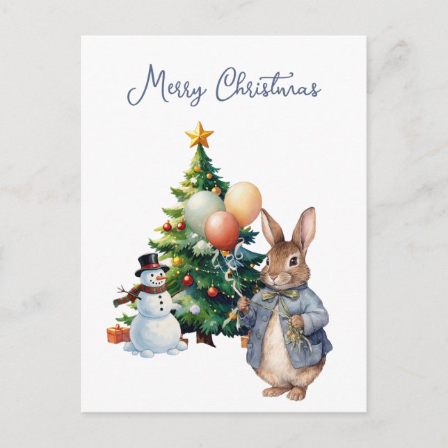 Peter the Rabbit Christmas tree Holiday Postcard (Front)