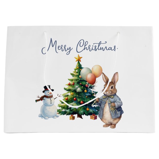 Peter the Rabbit Christmas tree Large Gift Bag (Front)