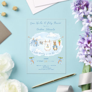 Peter the Rabbit Cute Clothesline Baby Shower  Acrylic Invitations