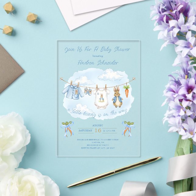 Peter the Rabbit Cute Clothesline Baby Shower  Acrylic Invitations (Insitu (Wedding))
