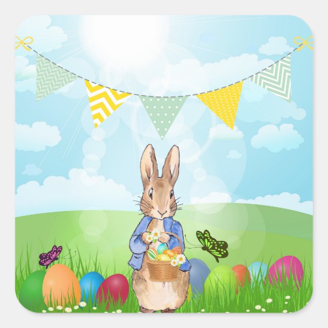 Peter the Rabbit Easter Bunny Rabbit Square Sticker (Front)