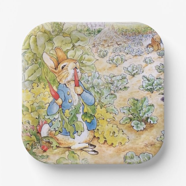 Peter the Rabbit eating a carrot Paper Plate (Front)