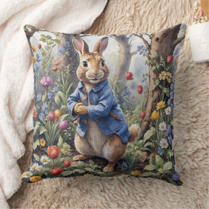 Peter the rabbit enchanted forest throw pillow