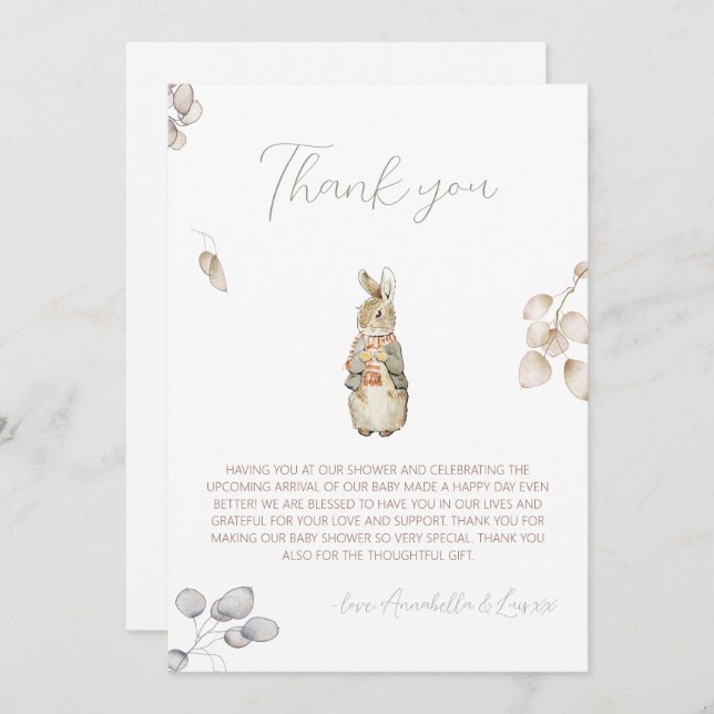 Peter the Rabbit Fall Autumn Winter Baby Shower Thank You Card (Front/Back)