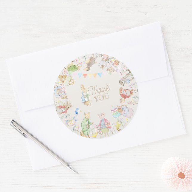 Peter the Rabbit First Birthday Classic Round Sticker (Envelope)