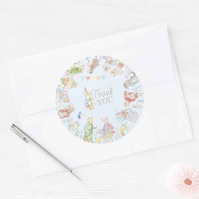 Peter the Rabbit First Birthday Classic Round Sticker (Envelope)