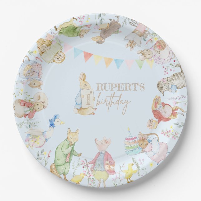 Peter the Rabbit First Birthday Paper Plate (Front)