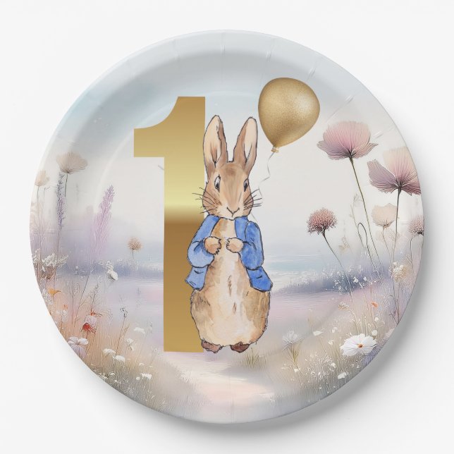 Peter the Rabbit First birthday wildflowers Paper Plate (Front)