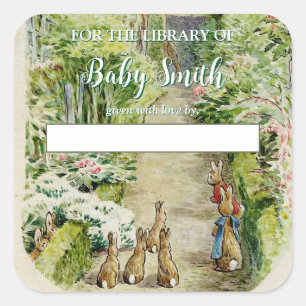 Peter the Rabbit Garden Baby Shower Bookplate Square Sticker