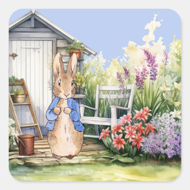 Peter the Rabbit Garden Shed Square Sticker (Front)