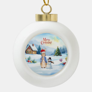 Peter the rabbit Ginger bread house Ceramic Ball Christmas Ornament