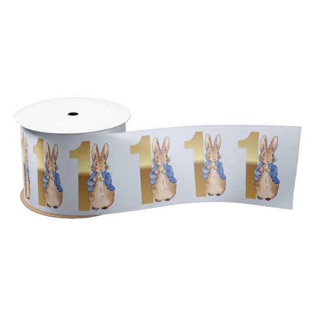 Peter the Rabbit Gold 1st Birthday Number One Satin Ribbon (Spool)