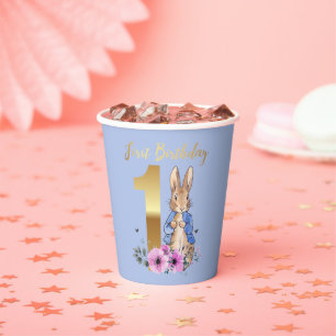 Peter the Rabbit Gold 1st Birthday Paper Cups