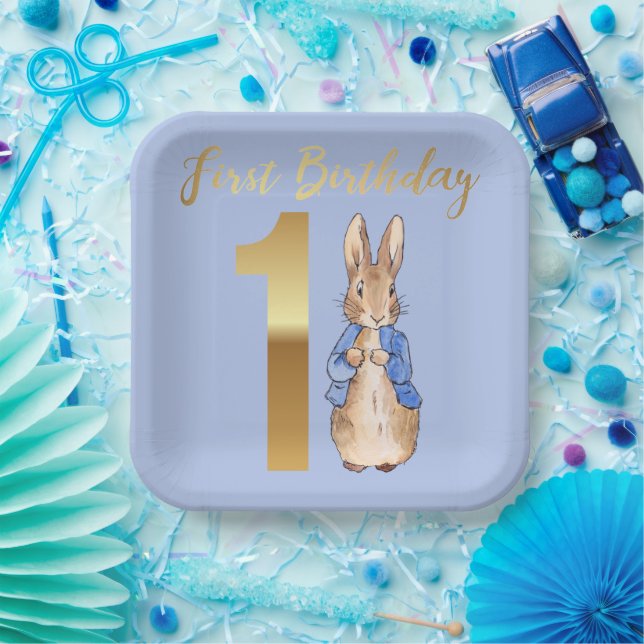 Peter the Rabbit Gold 1st Birthday Paper Plate (Party)