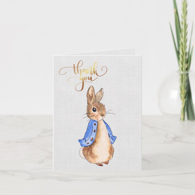 Peter the Rabbit Gray Linen Background    Thank You Card (Front)