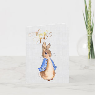 Peter the Rabbit Gray Linen Background    Thank You Card