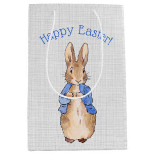 Peter the rabbit gray linen Happy Easter Medium Gift Bag