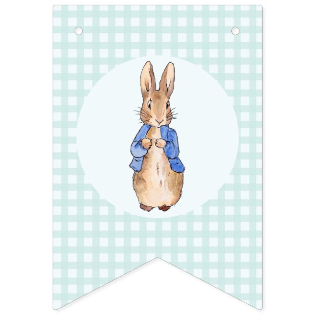  Peter the rabbit green check pattern background Bunting Flags (First Flag)