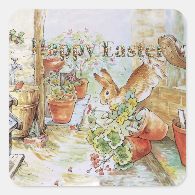 Peter the rabbit Happy Easter Square Sticker (Front)