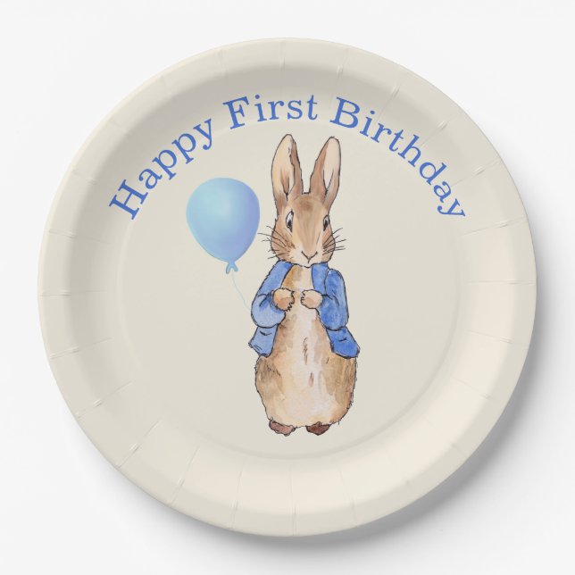 Peter the Rabbit happy first birthday Paper Plate (Front)