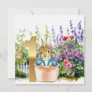 Peter the Rabbit in a pot first birthday Invitation