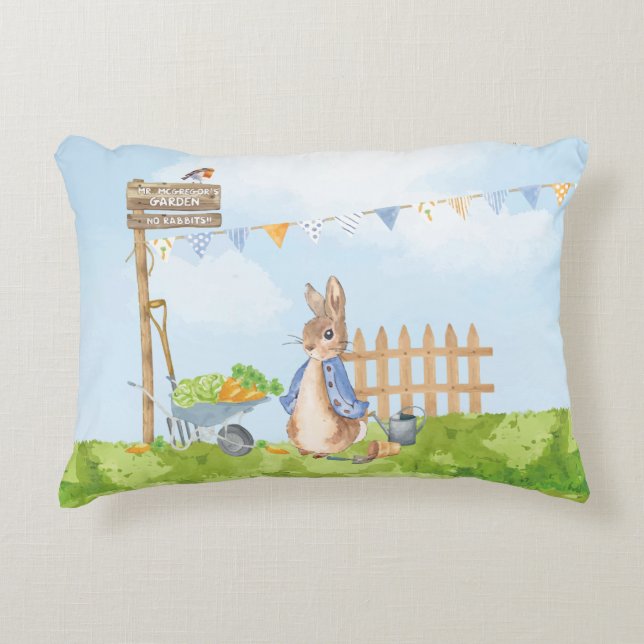 Peter the Rabbit in his Garden Accent Pillow (Front)