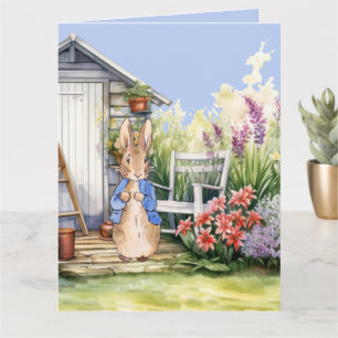 Peter the rabbit in his garden card