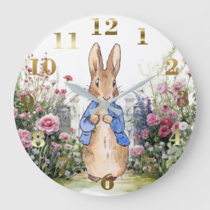 Peter the Rabbit in his garden No 2 Large Clock
