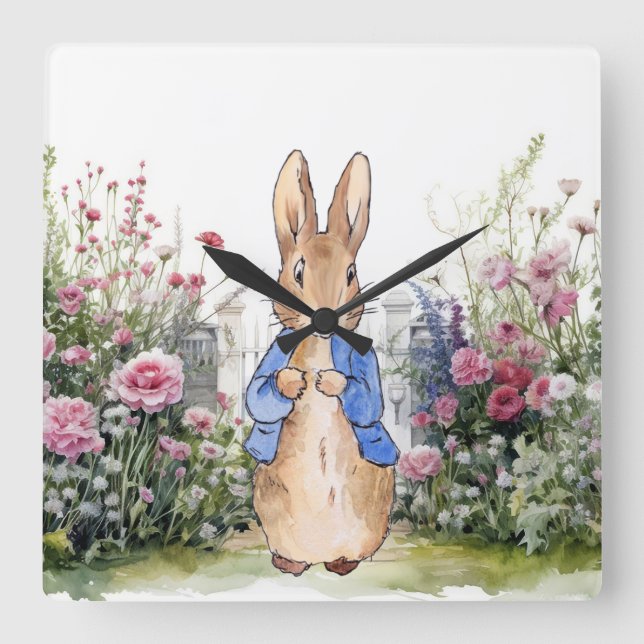 Peter the Rabbit in his garden No 2 Square Wall Clock (Front)