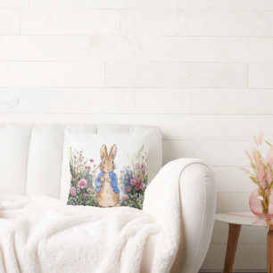 Peter the Rabbit in his garden No 2 Throw Pillow