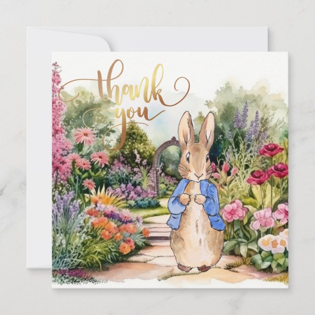 Peter the Rabbit in his garden  Thank You Card (Front)