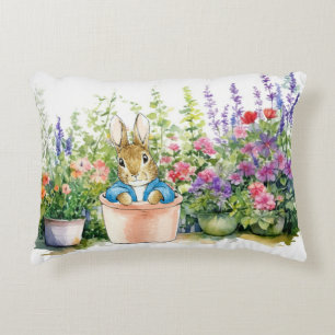 Peter the Rabbit in pot plant in his garden  Accent Pillow
